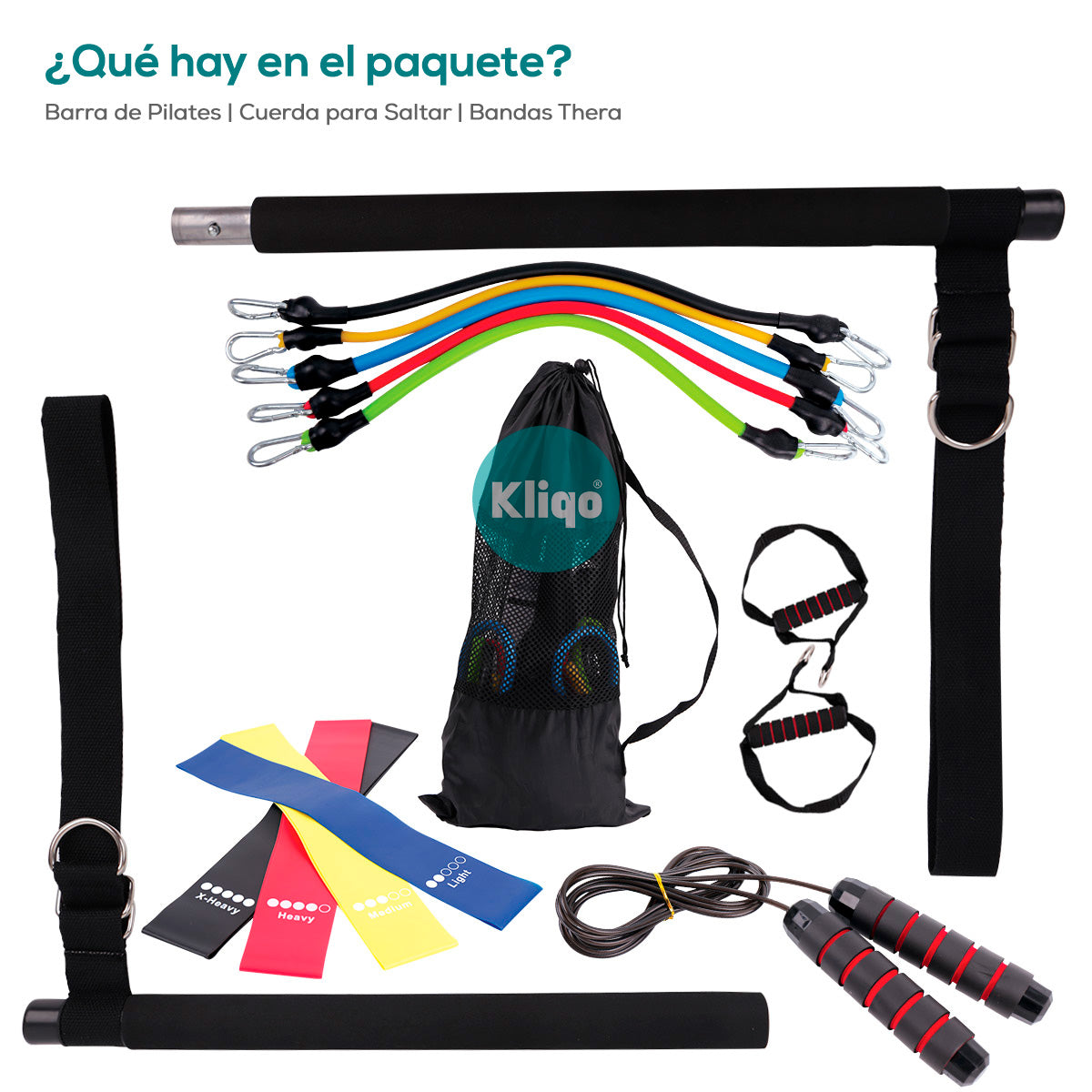 KLIQO™  Kit de Barra de Pilates y Bandas de Resistencia para Casa